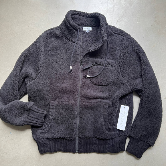 Olivia Sky Jackets & Blazers - Olivia Sky Fleece Shearling Zip Jacket-Black-Women Large - Mock Neck -Sherpa